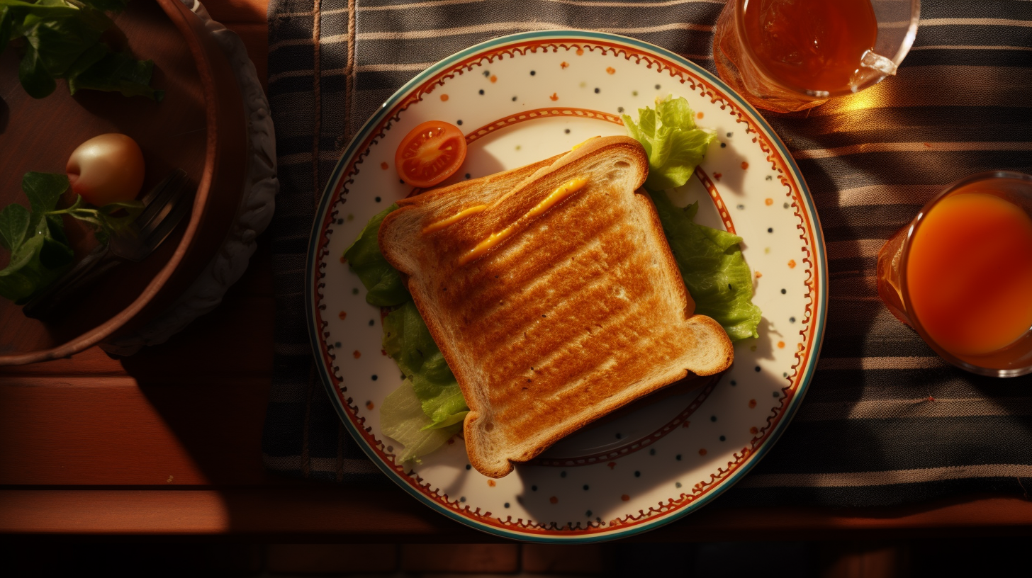 Delicious sandwich with orange juice on a table