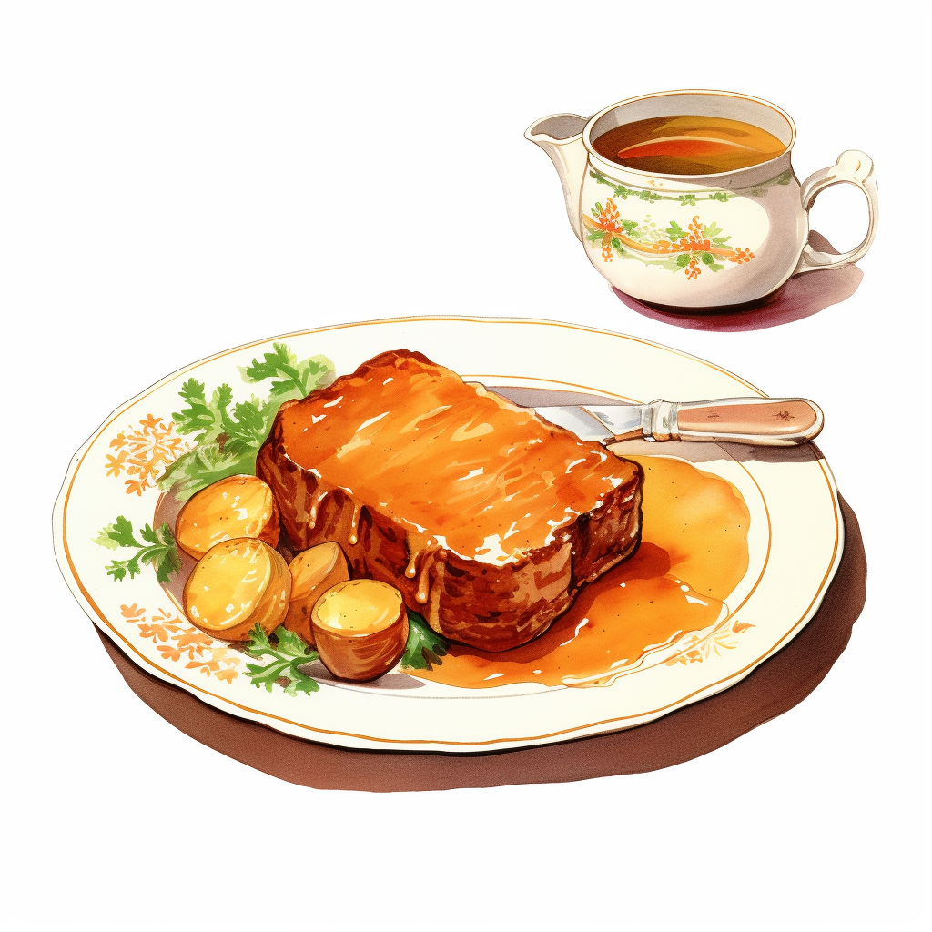 Golden brown pork roast with vegetables