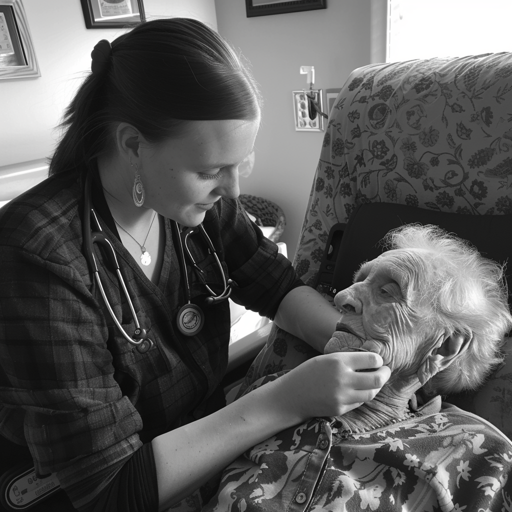 Dementia patient receiving help