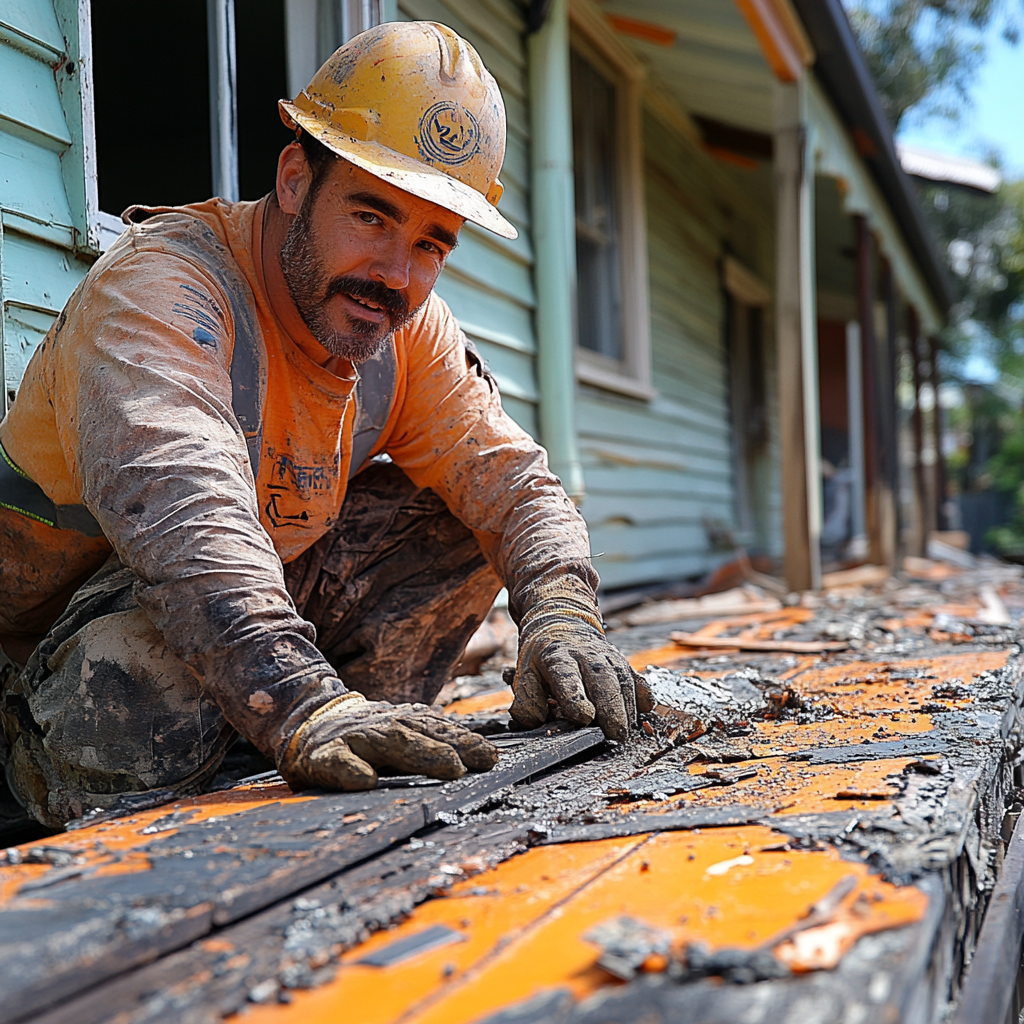 Demolition Worker Removing Decking Brisbane