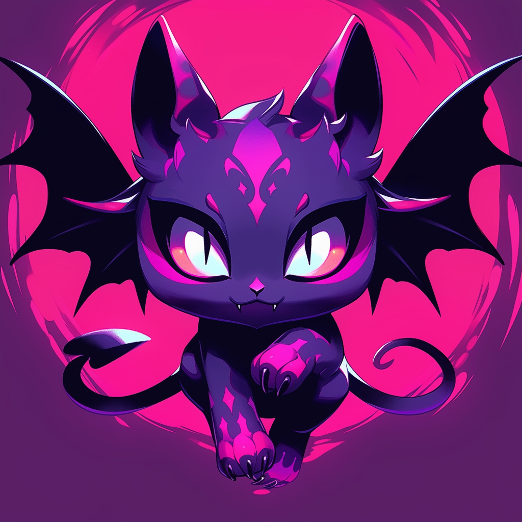 Evil demon cat Pokémon with small wings and horns