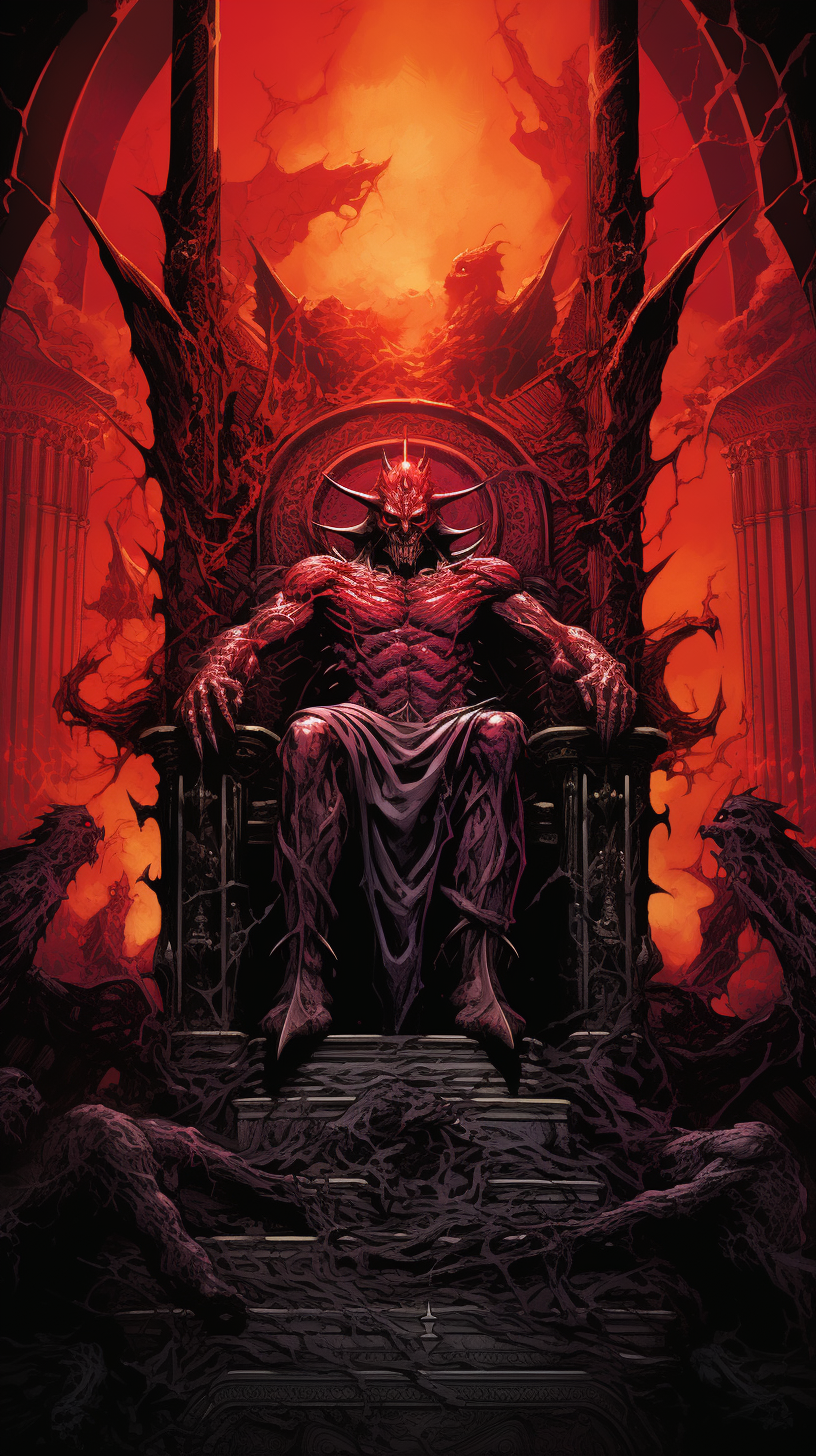 Illustration of demon king on throne