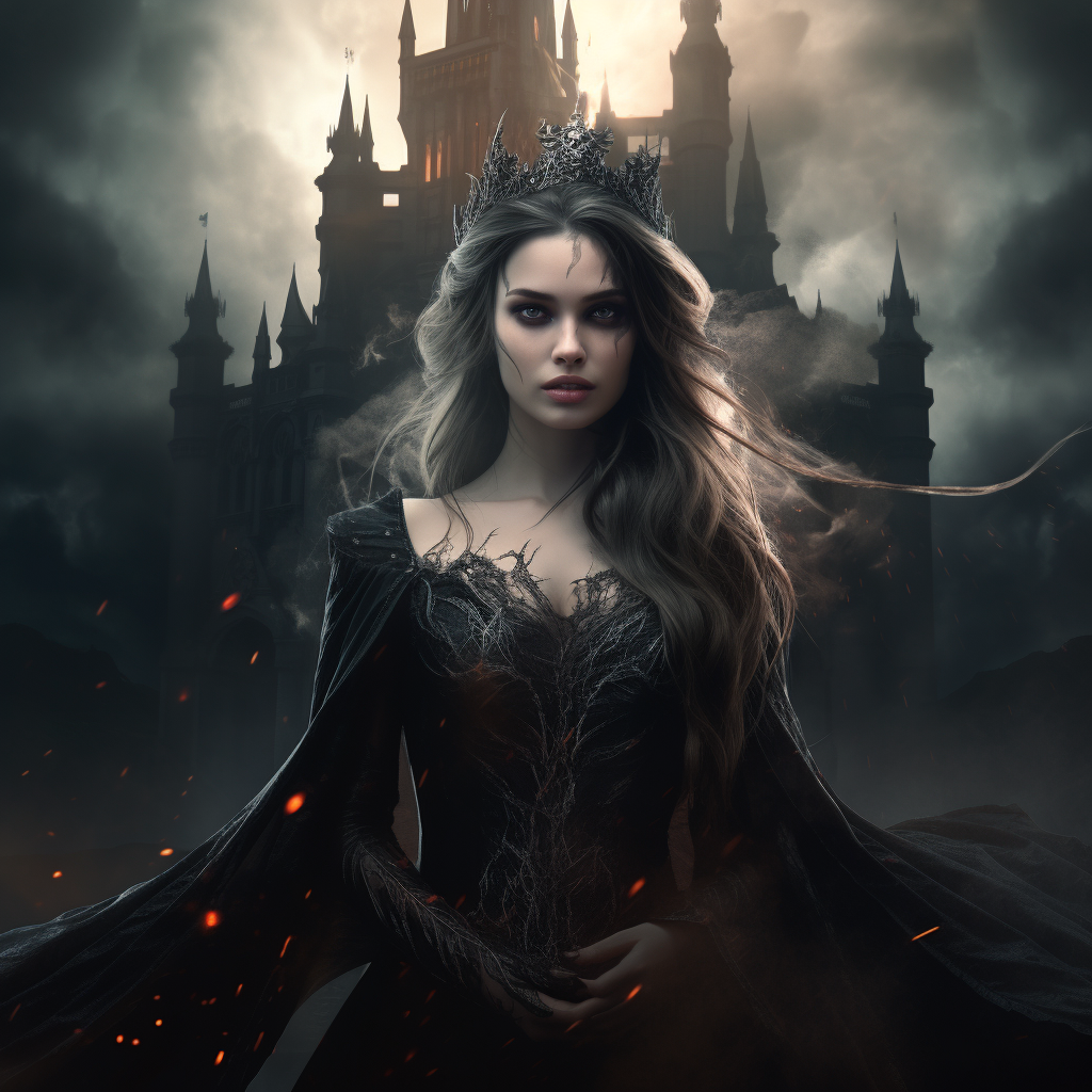 Demon princess in front of gothic castle