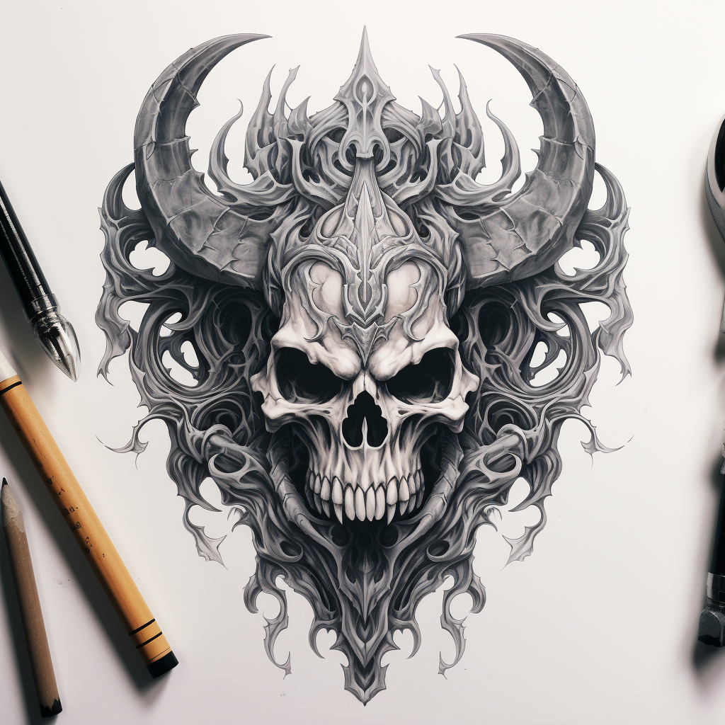 Demon Skull Tattoo Illustration