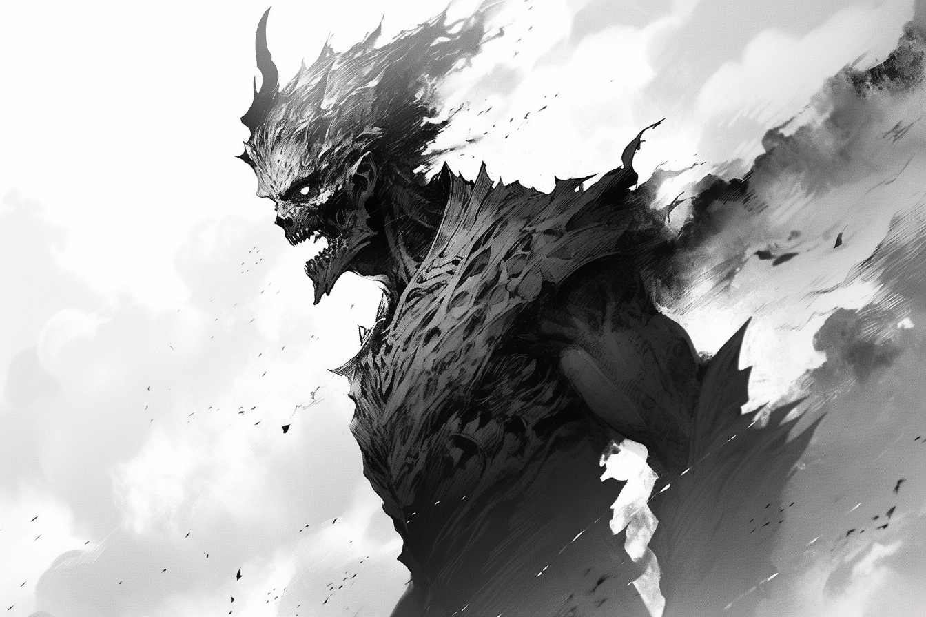 Sinister demon in black and white