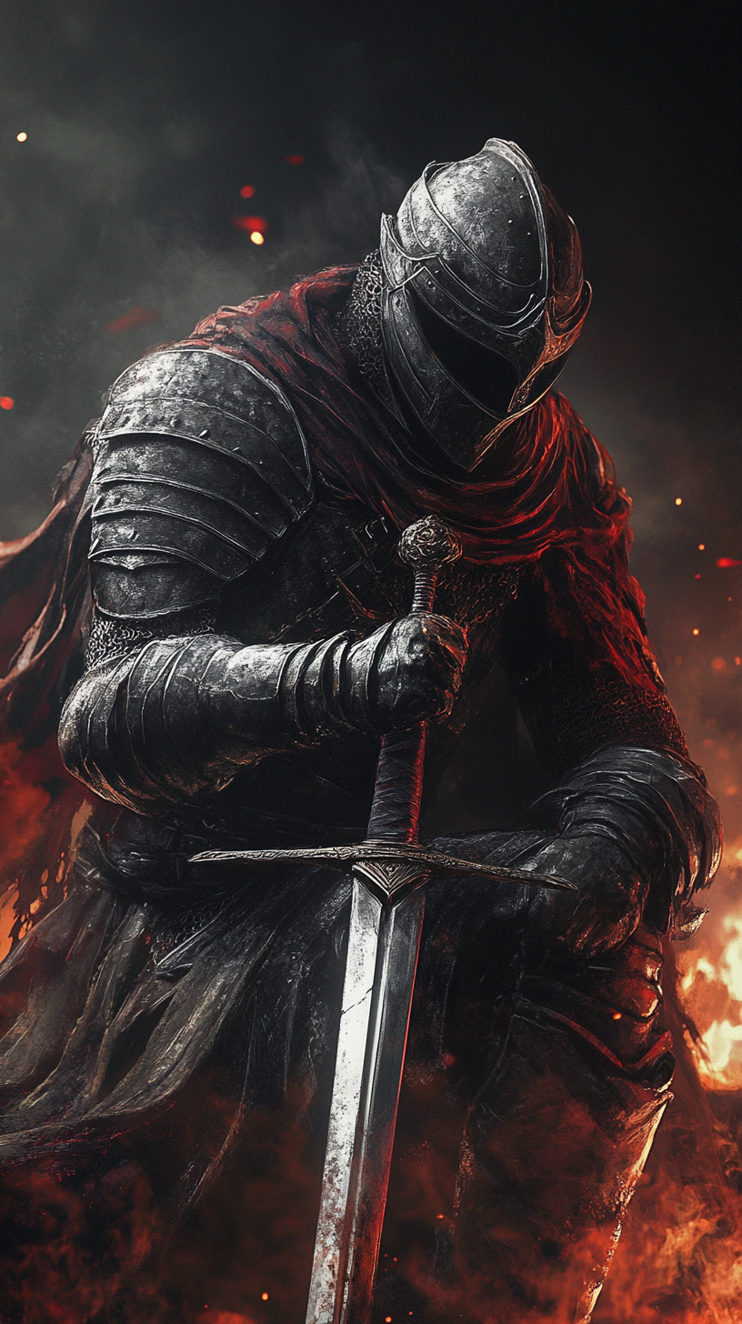 Male knight with grim reaper sword