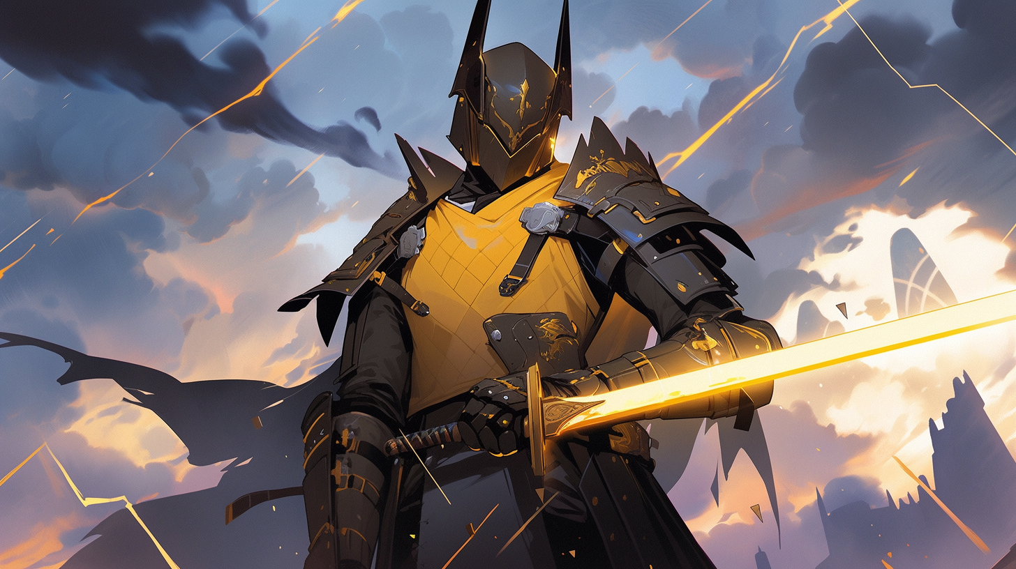 Demonic futuristic knight in intense battle