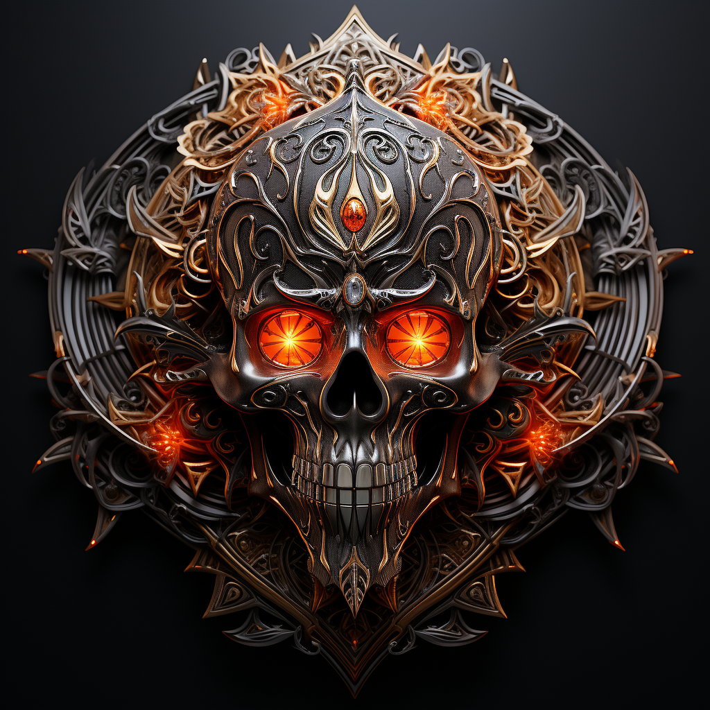 Dark Fantasy Demonic Skull with Fiery Jewels