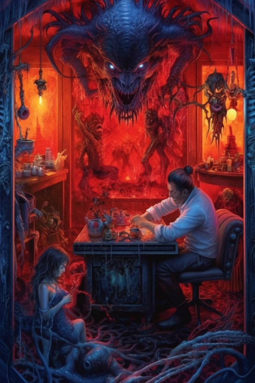 Illustration of demonic massage studio