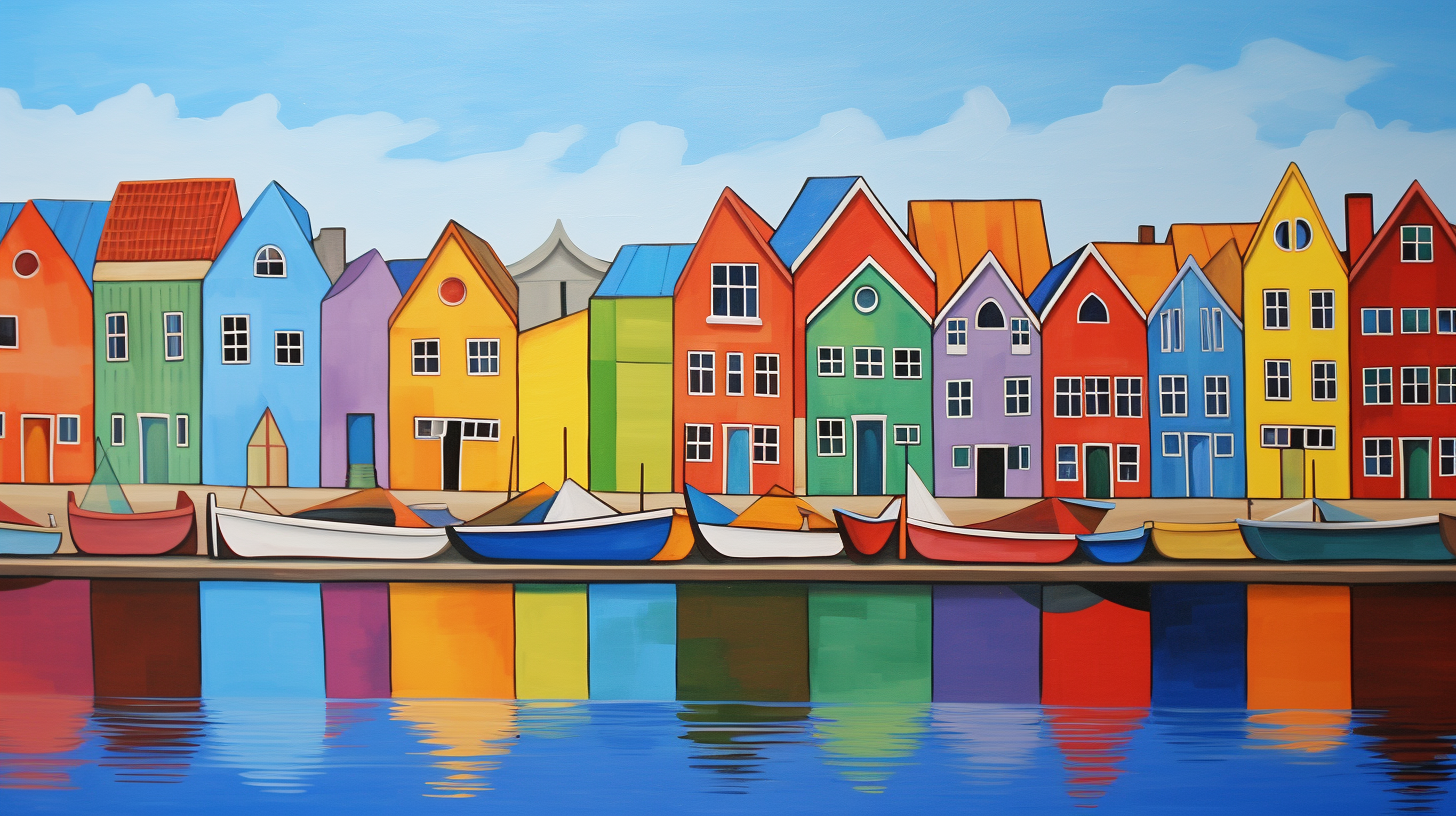 Colorful painting showcasing 1990's summer in Aarhus, Denmark