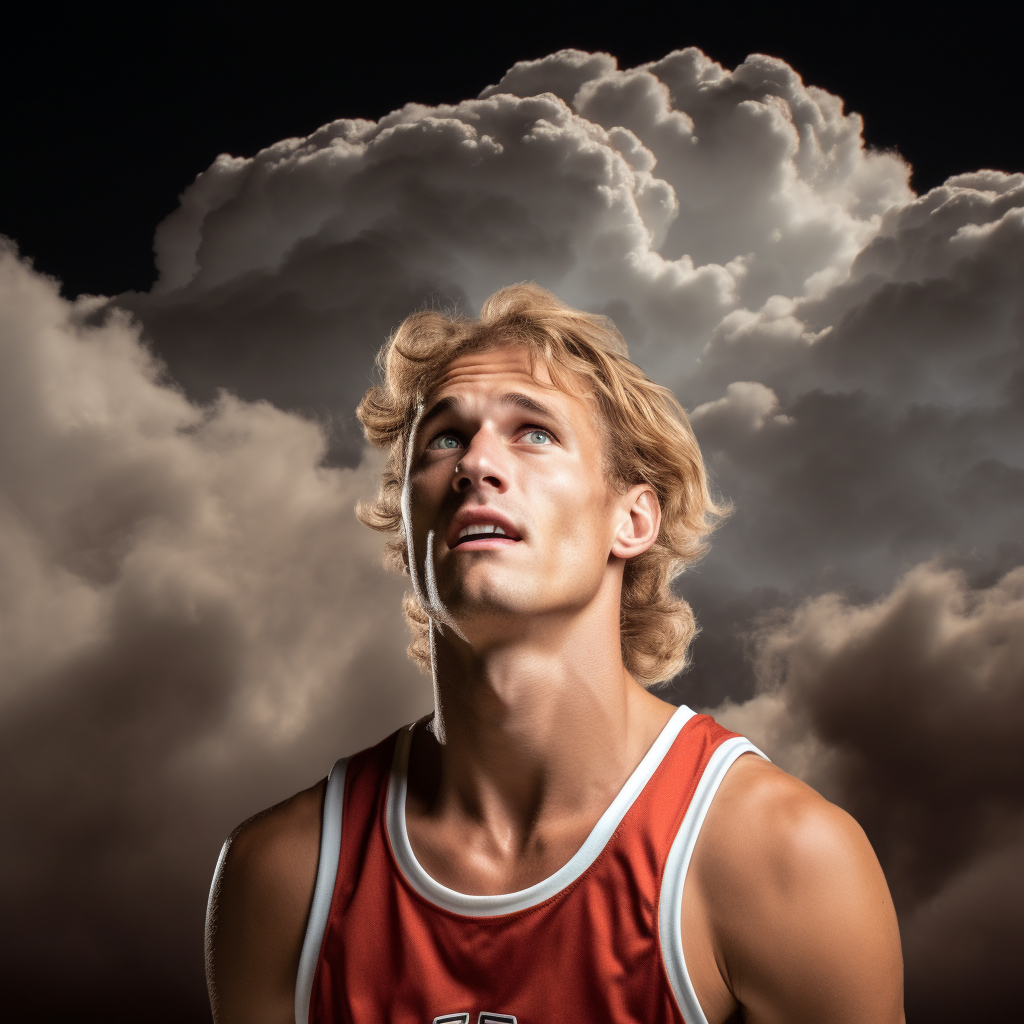 Basketball player Dennis Rodman with fallen cloud eyes