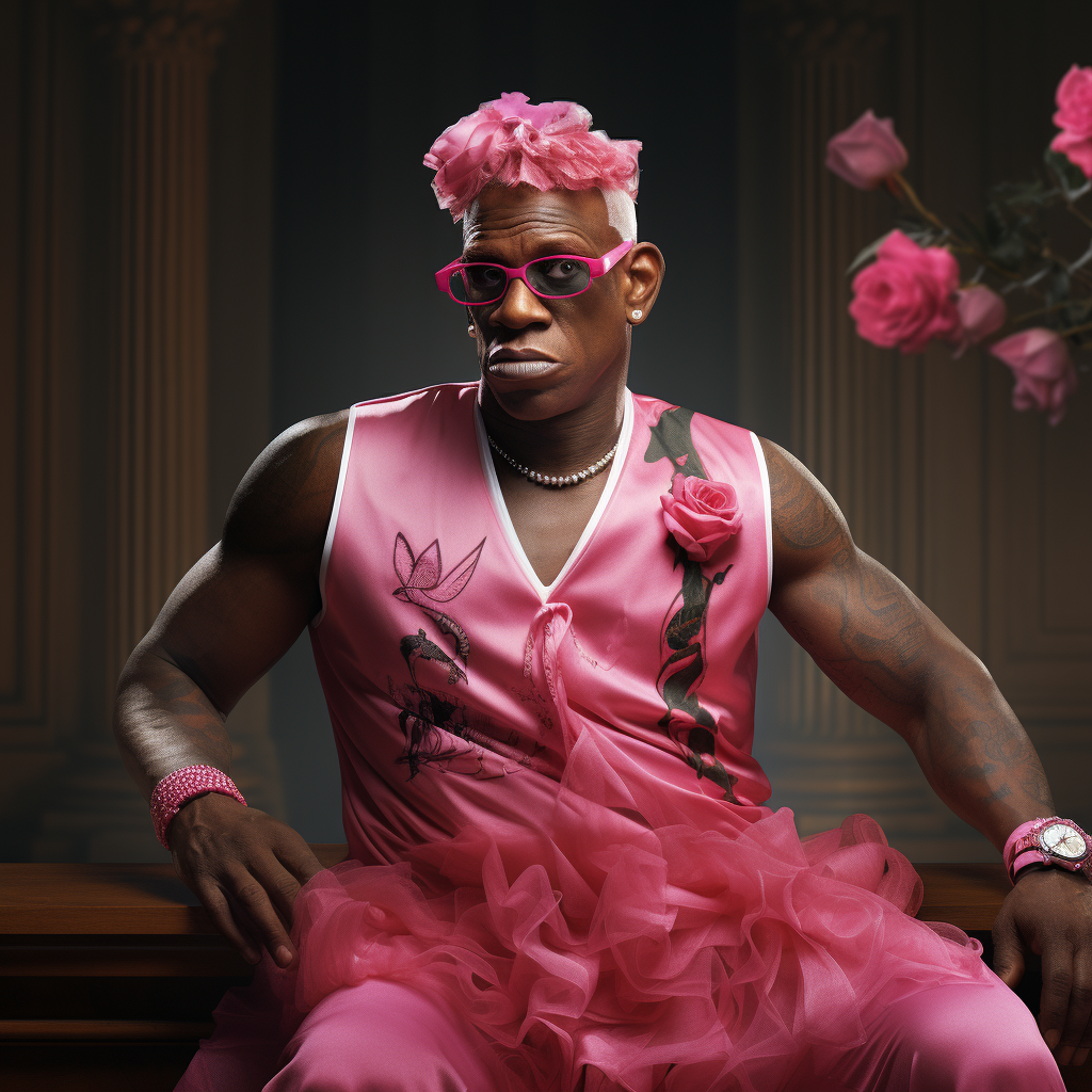 Dennis Rodman in pink dress challenging stereotypes