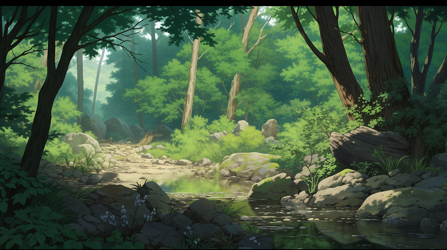 Serene dense forest with dappled shadows