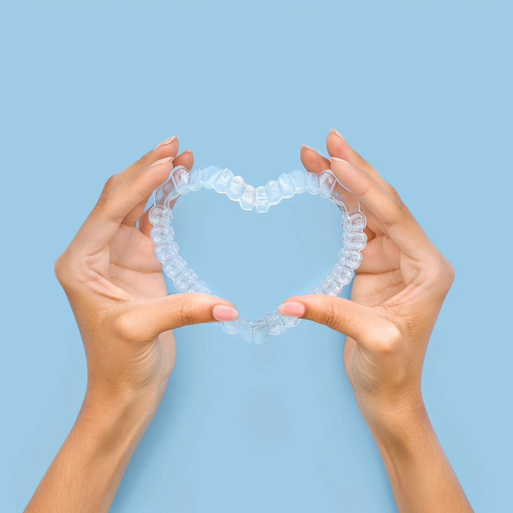 Hands forming heart with aligners