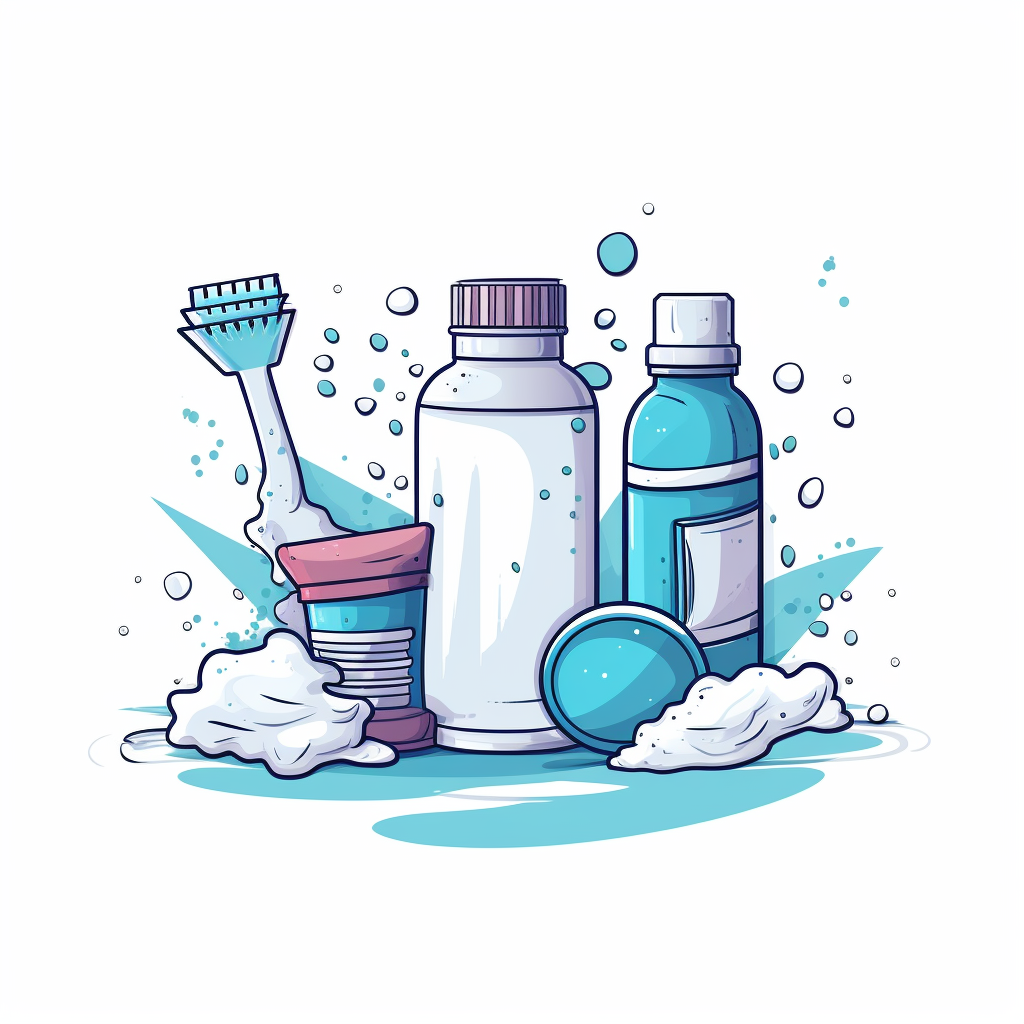 Dental hygiene care products on white background