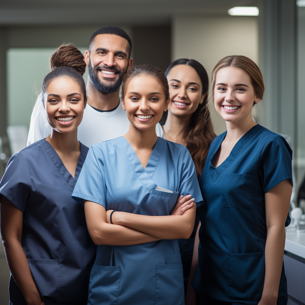 Dental team standing confidently together