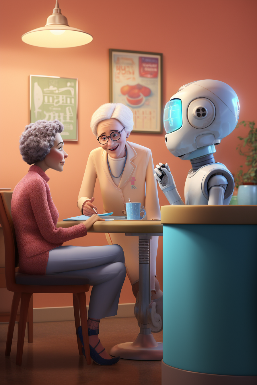 Realistic scene of a dentist clinic with receptionist and AI robot