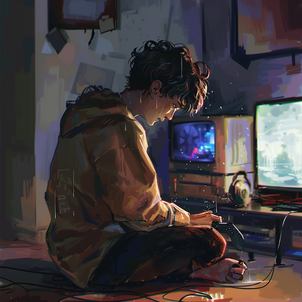 Depressed teen watches dad game