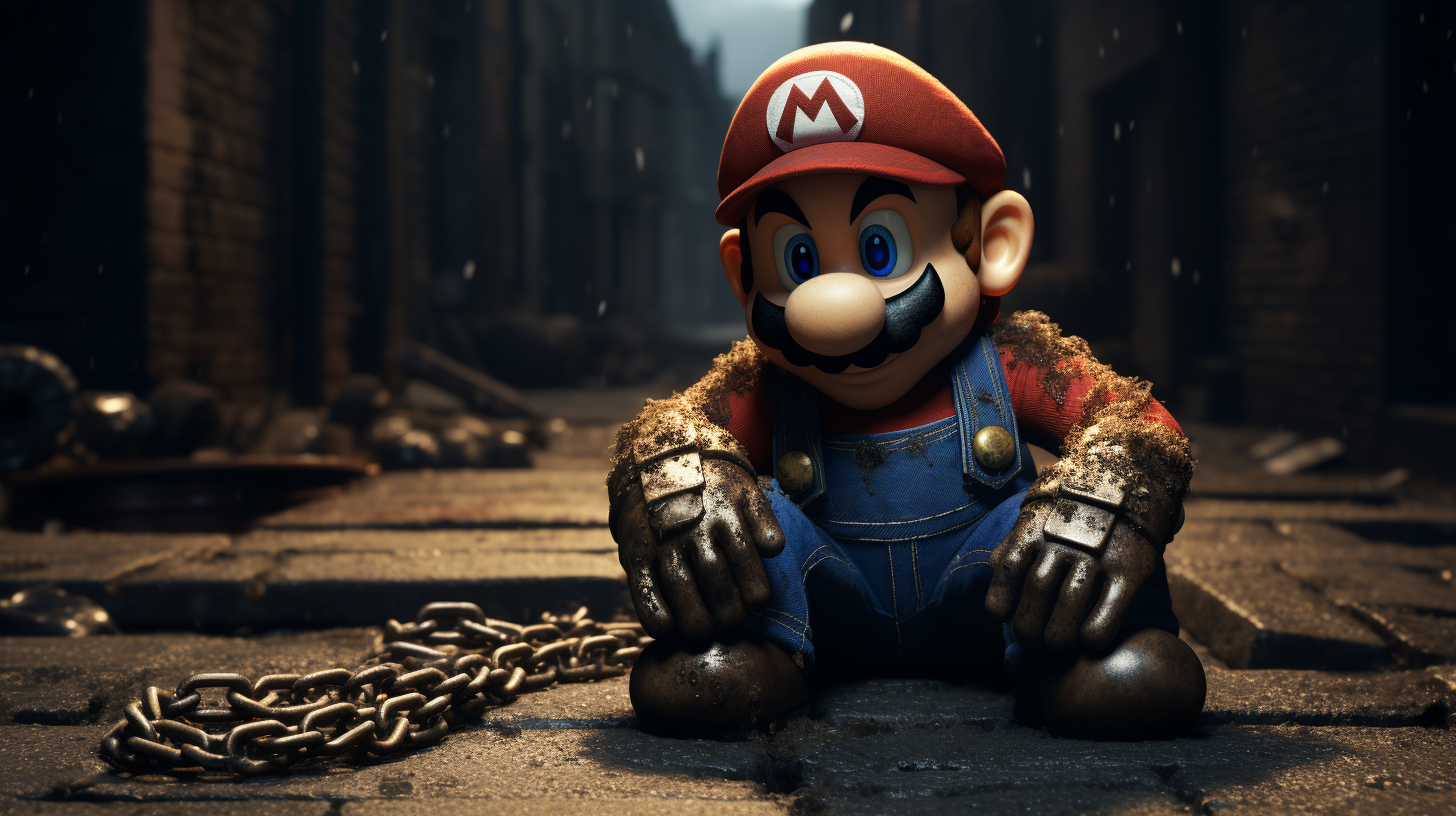 Depressed Mario with Gold Chain in Dark Alley