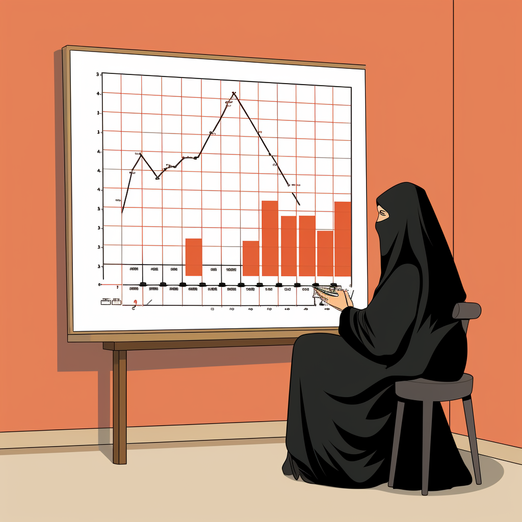 Depressed Muslim Mother presenting bar chart