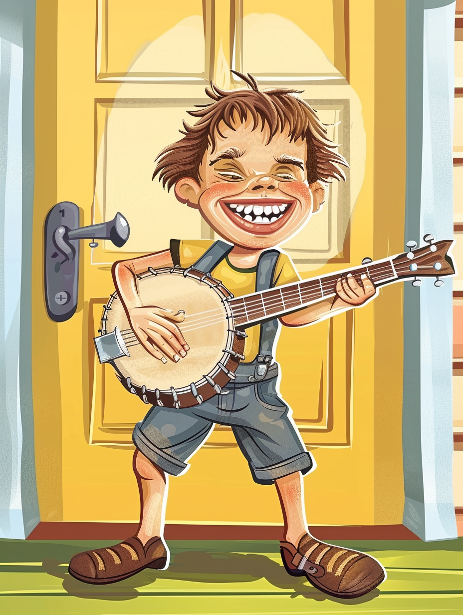 Smiling kid with banjo