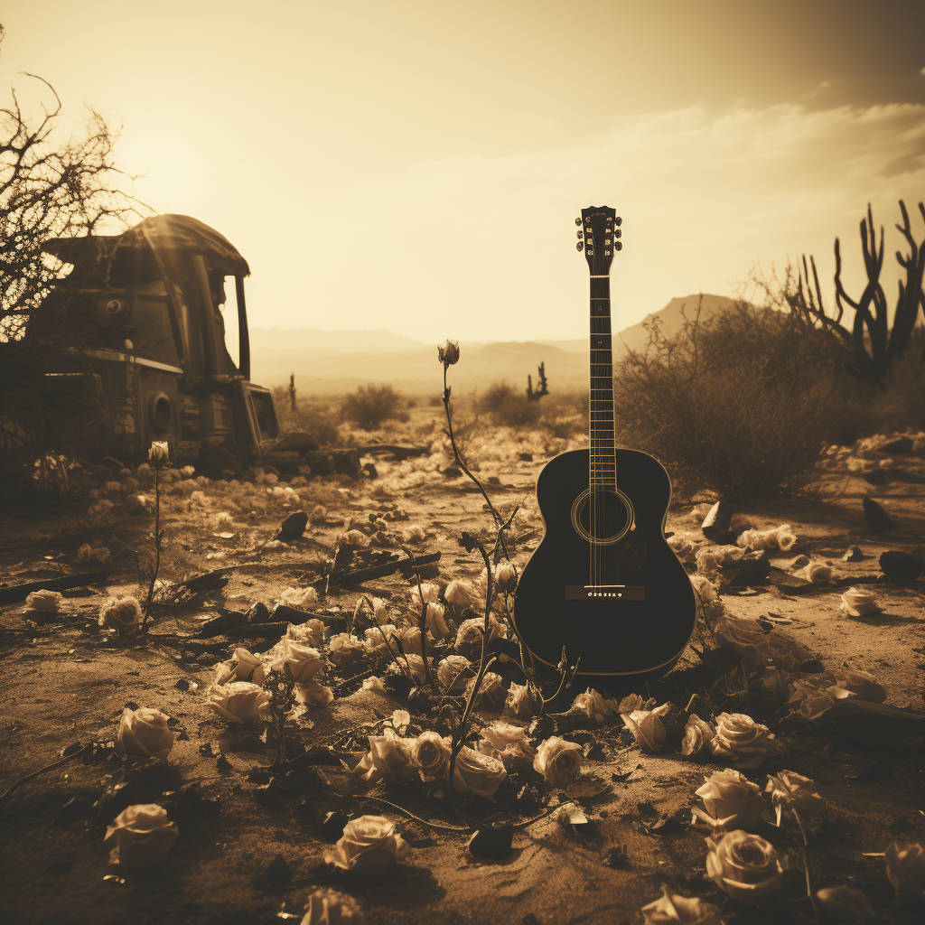 Acoustic guitar in nostalgic desert