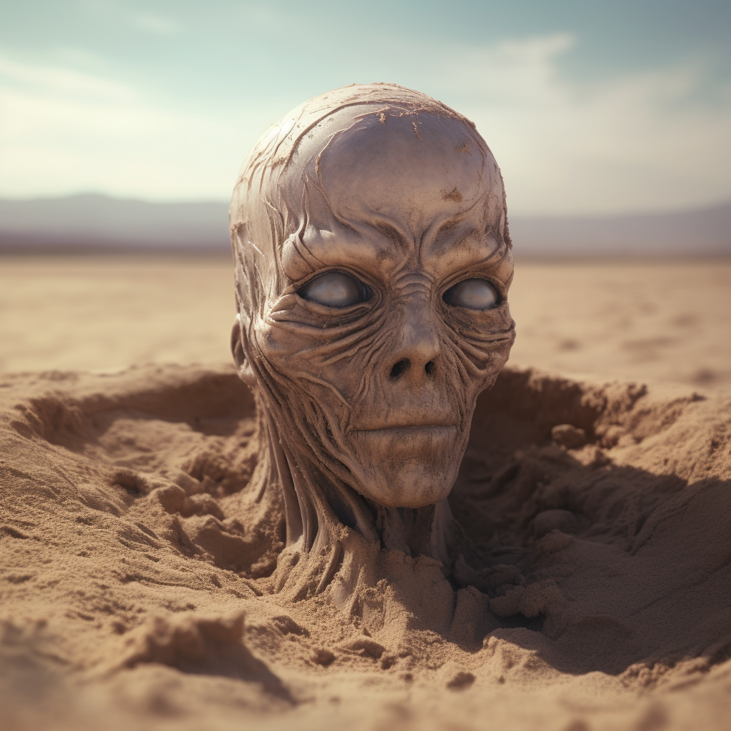 Alien body buried in desert sand