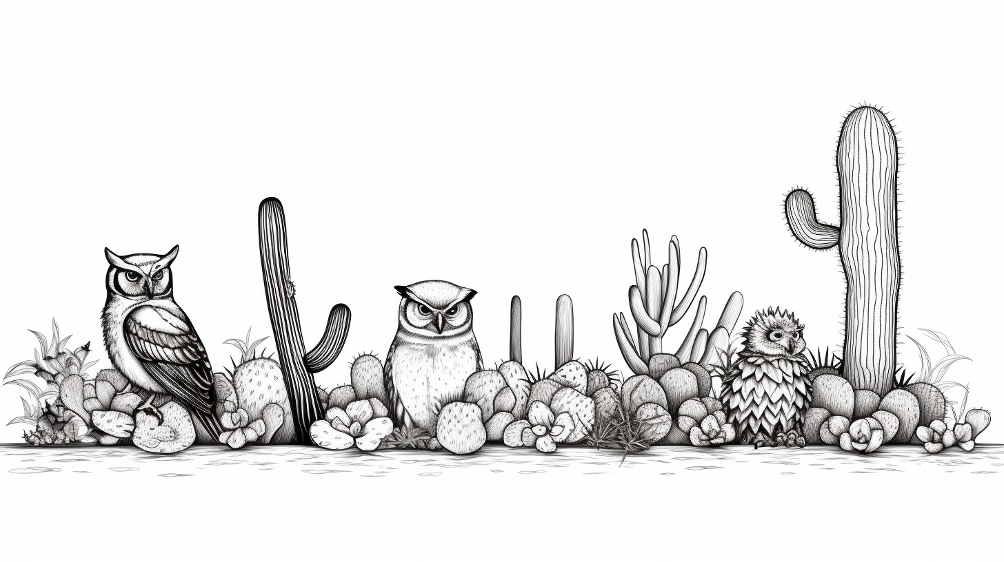 Black and white outline of desert cacti