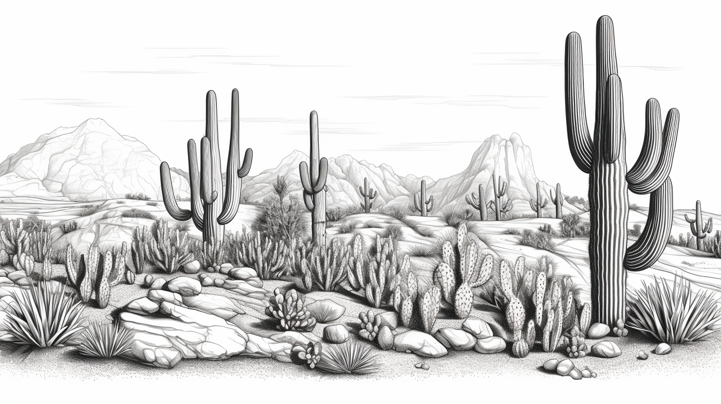 Outline of desert cactus rocks