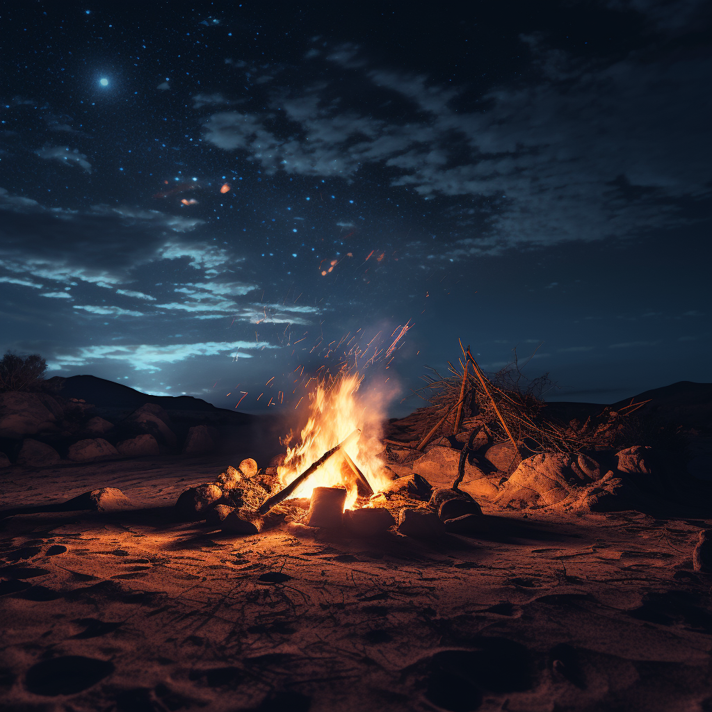 Small campfire in the desert