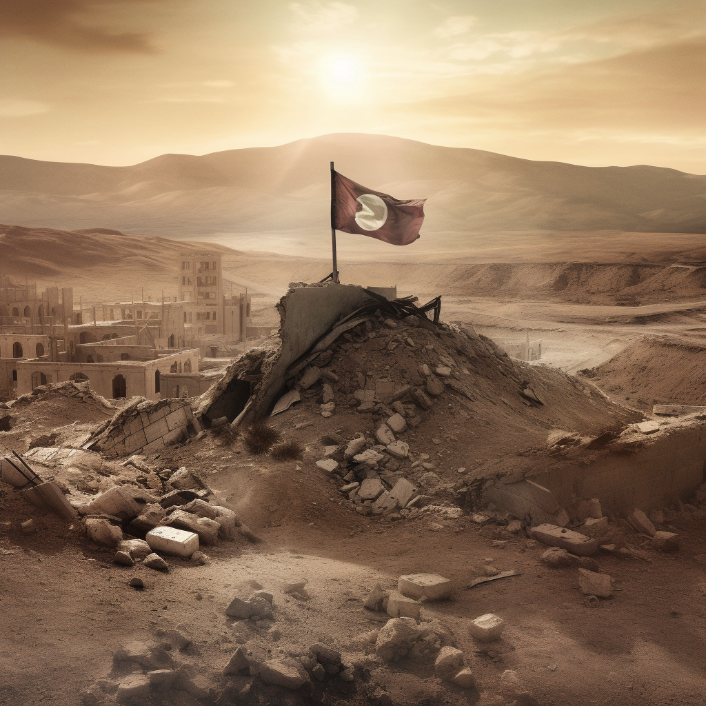 Desert city with peace flag