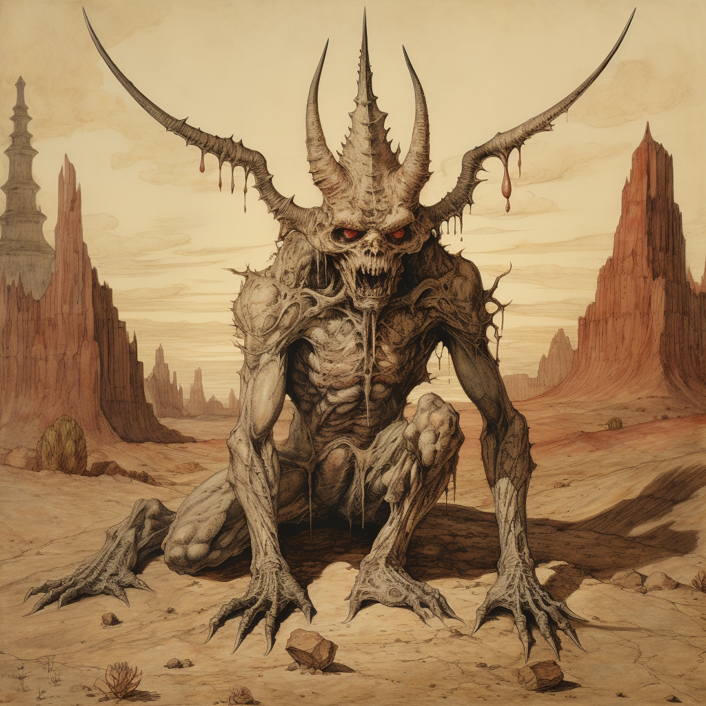 Medieval desert demon with an imposing presence