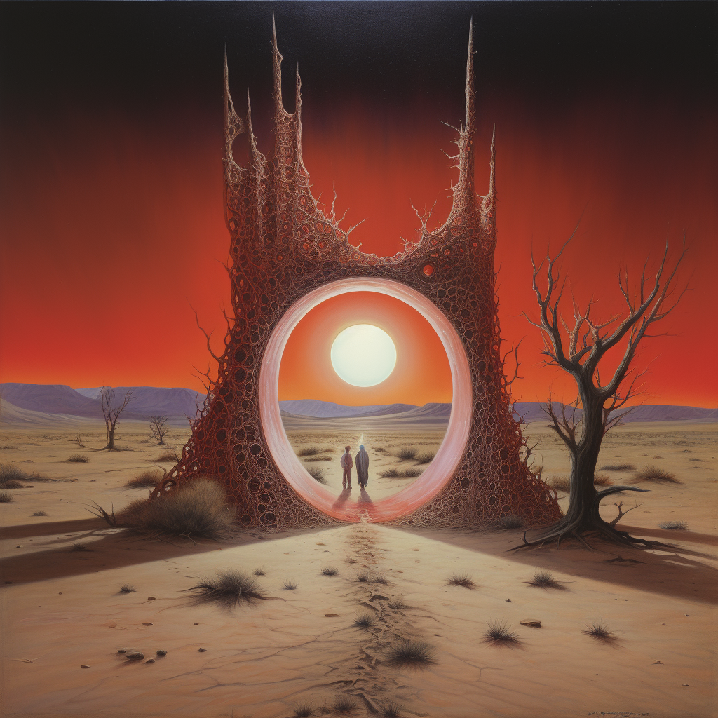 Glowing Portal in Surrealist Desert Art