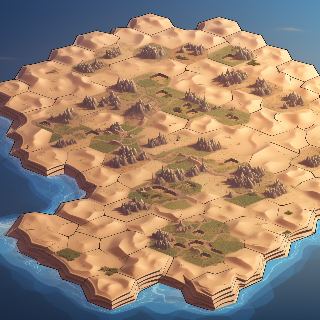 Isometric hex map of a desert