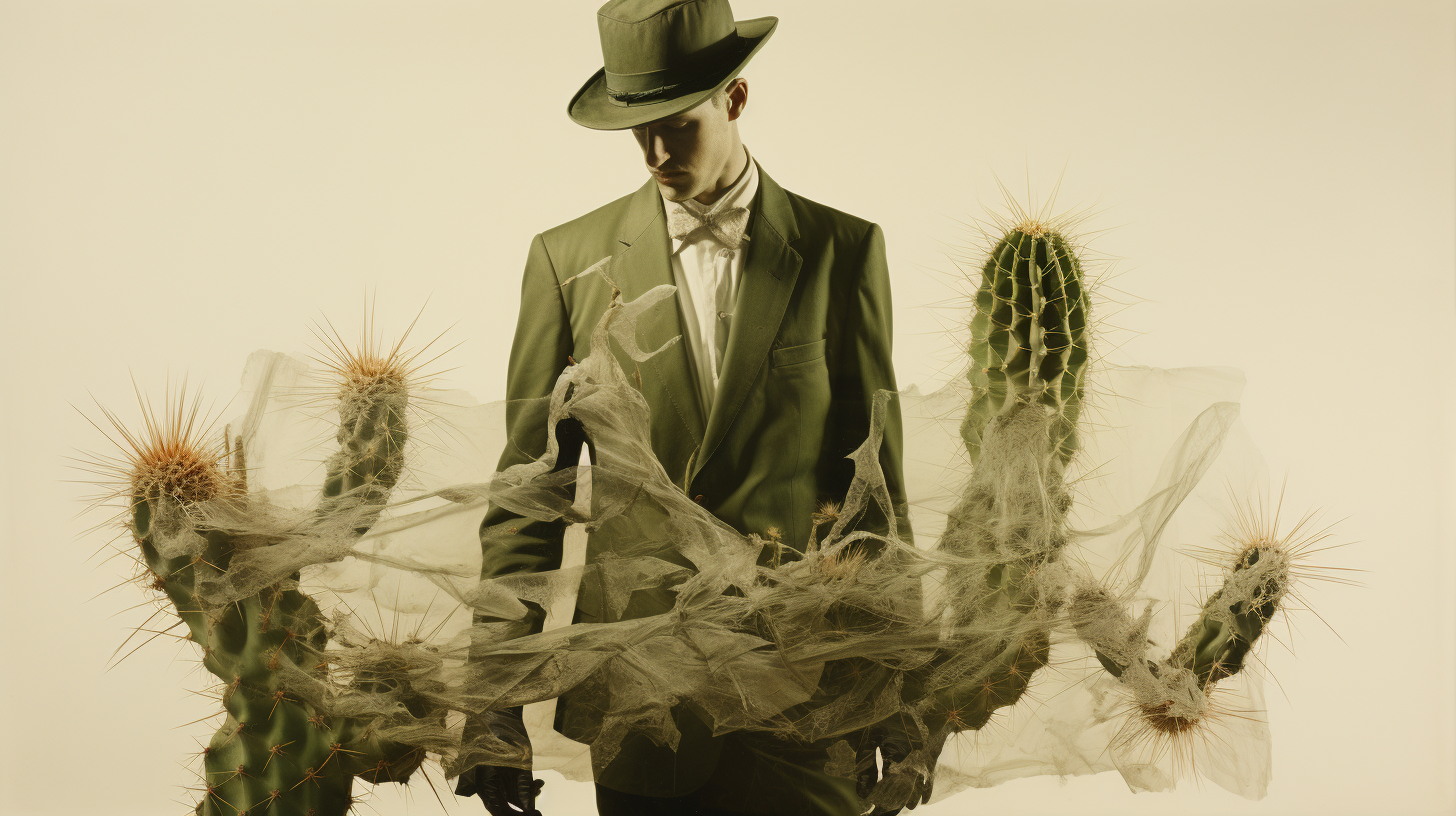 Surreal double exposure portrait of a man in the desert