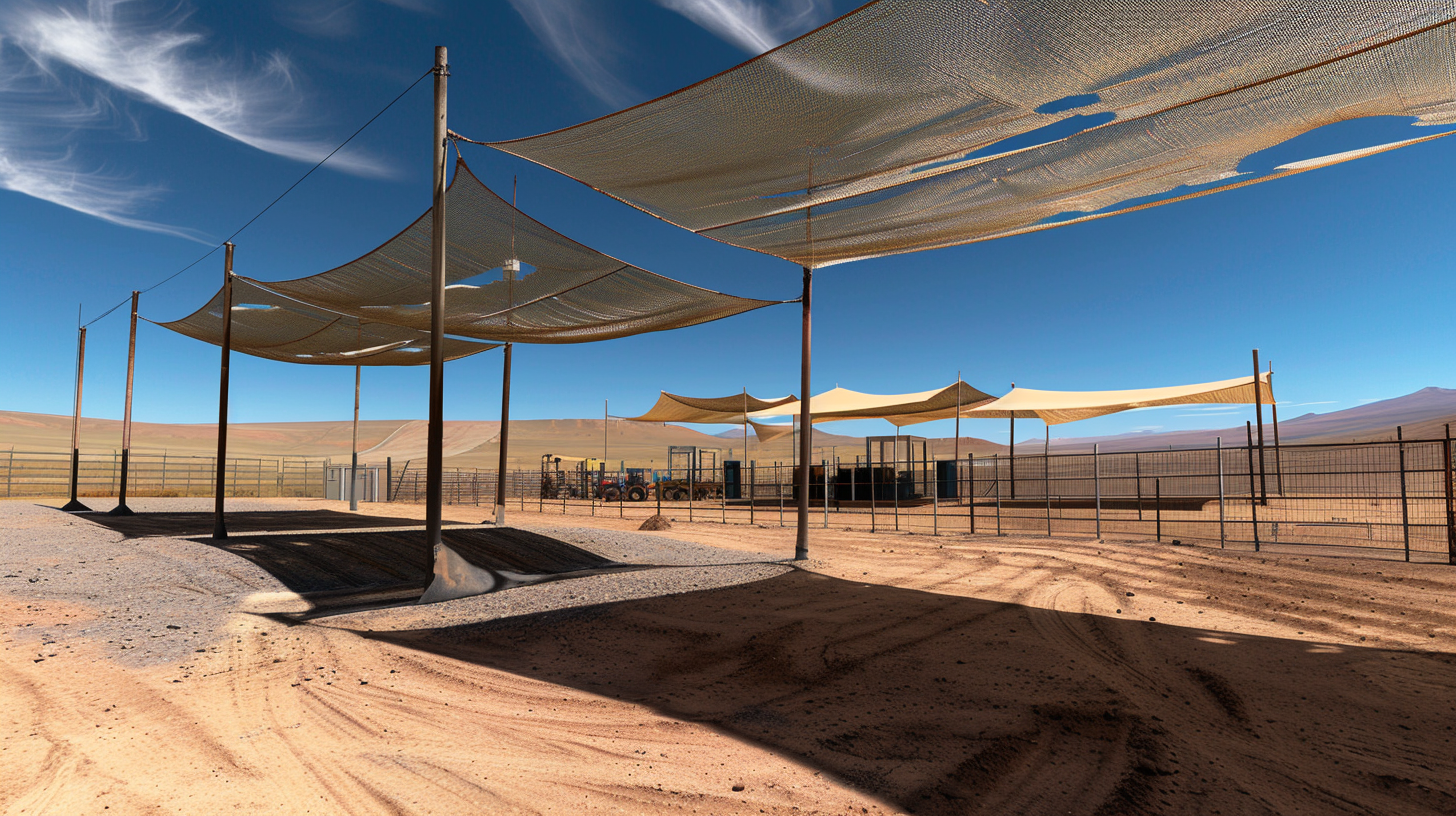 Desert mining site with shade sails