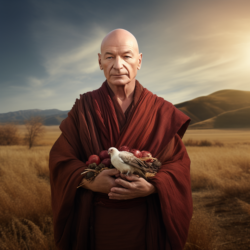 Captain Picard as Desert Monk with Turkey Feathers