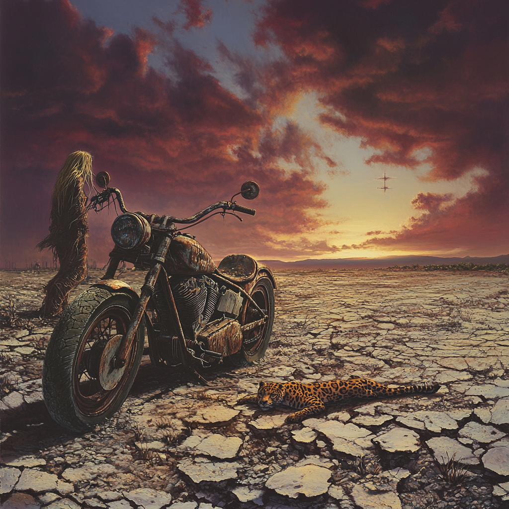 Young woman with motorcycle in desert