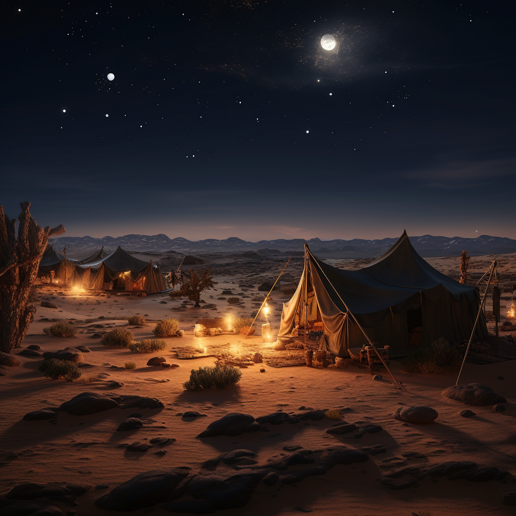 Small Camp in Desert at Night