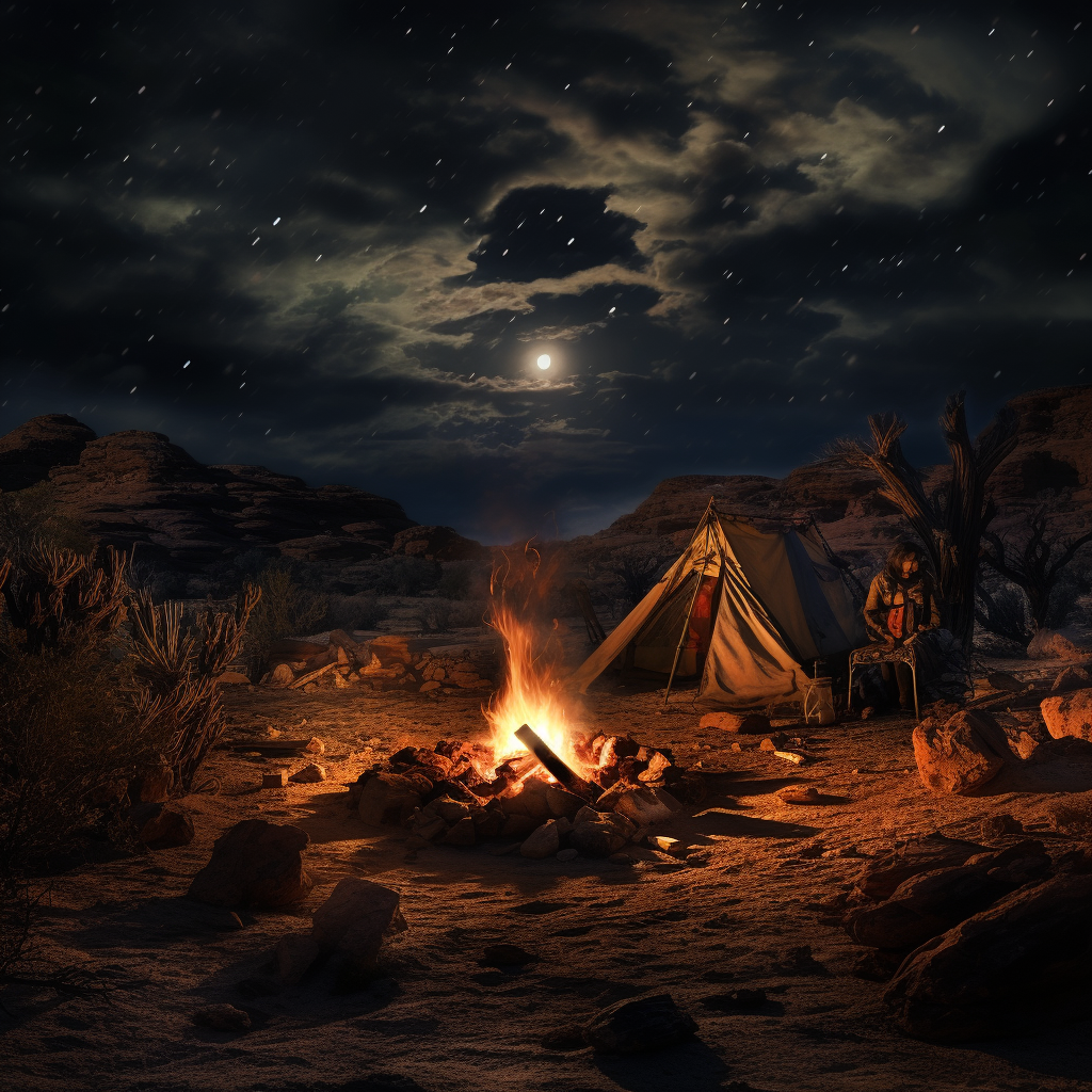 A mesmerizing desert night campfire scene