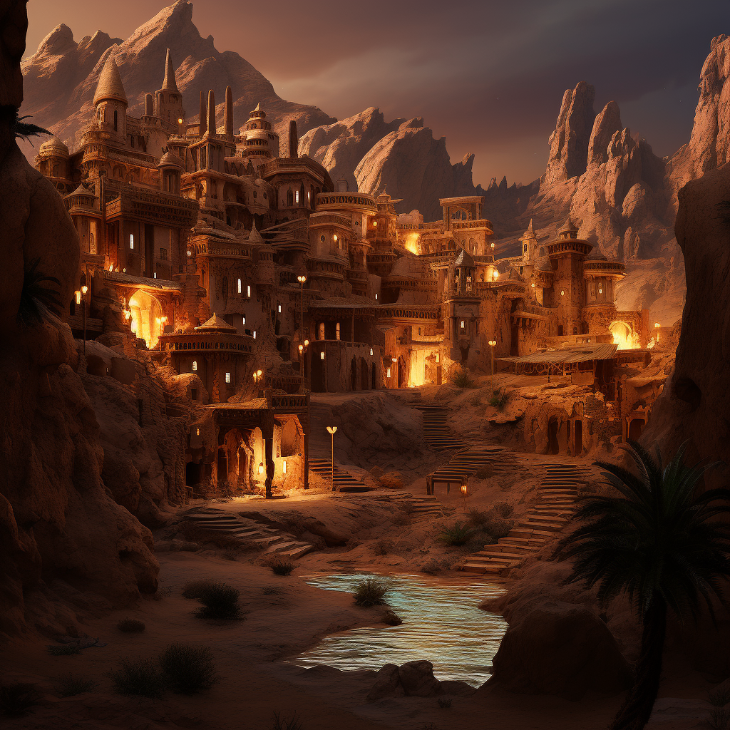 Beautiful desert oasis dwarven village