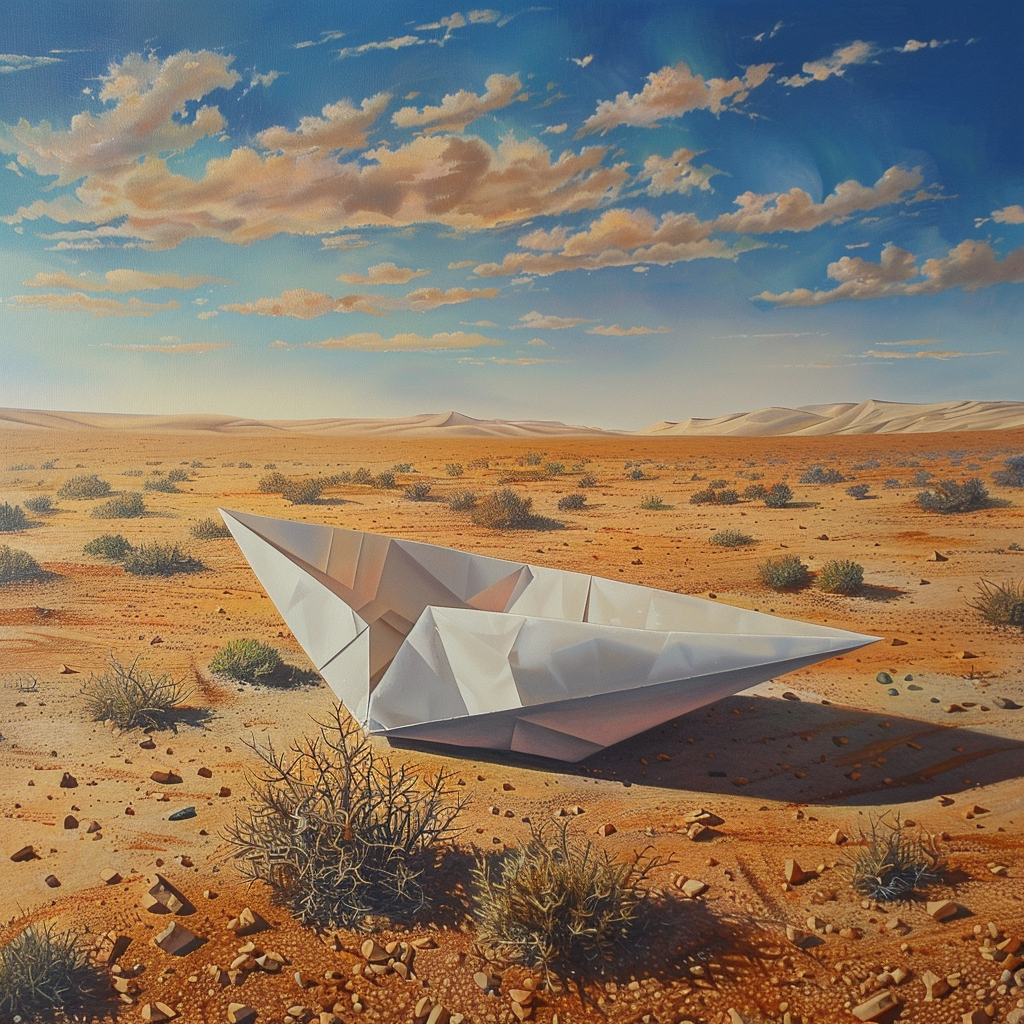 Paper Boat Desert Painting Art