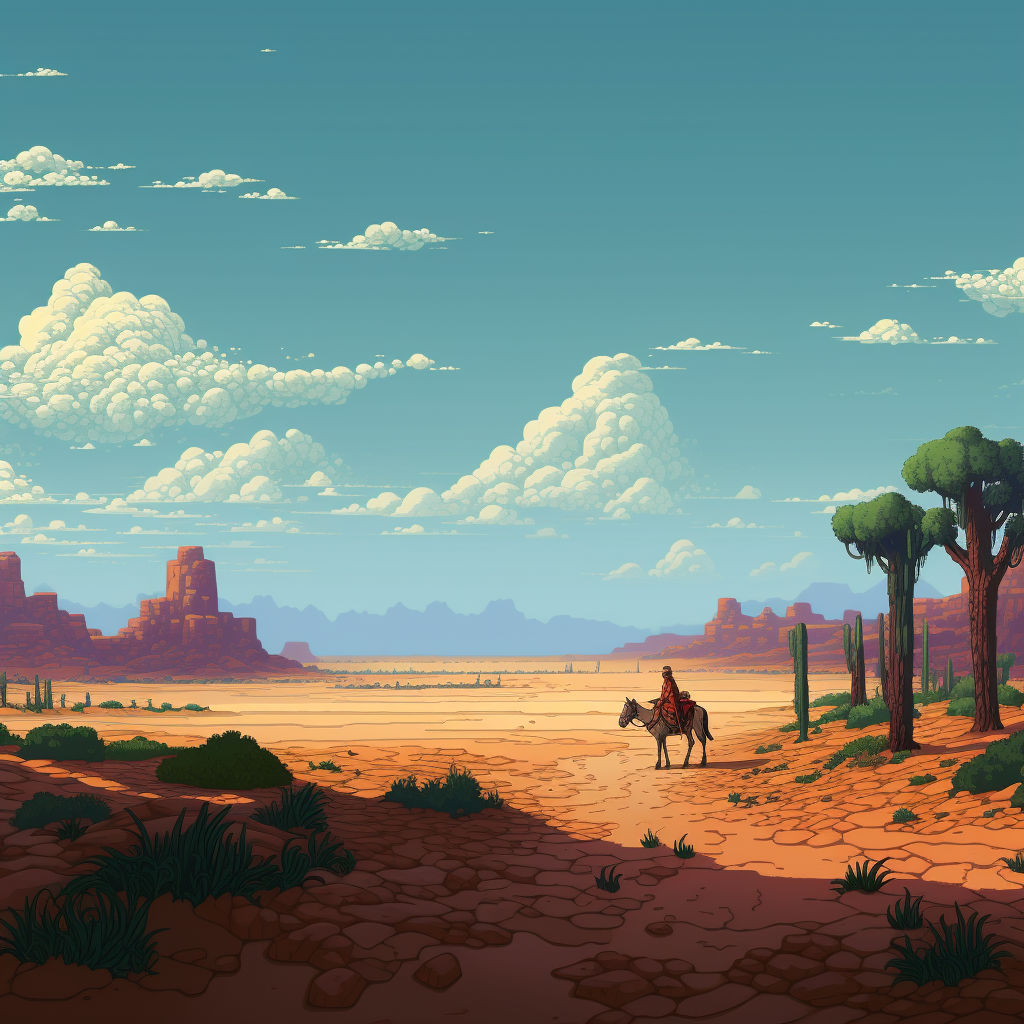 Desert scene with camels in raw style