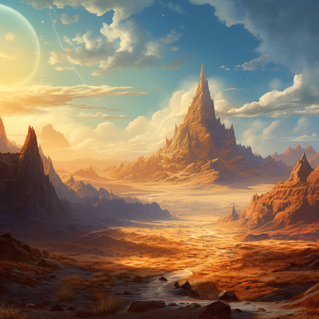 Fantasy desert landscape with lone spire