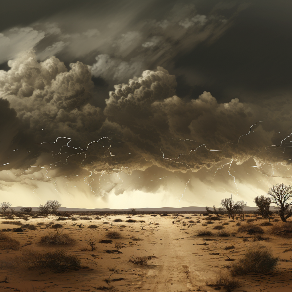 Illustration depicting desert storm with gray sky