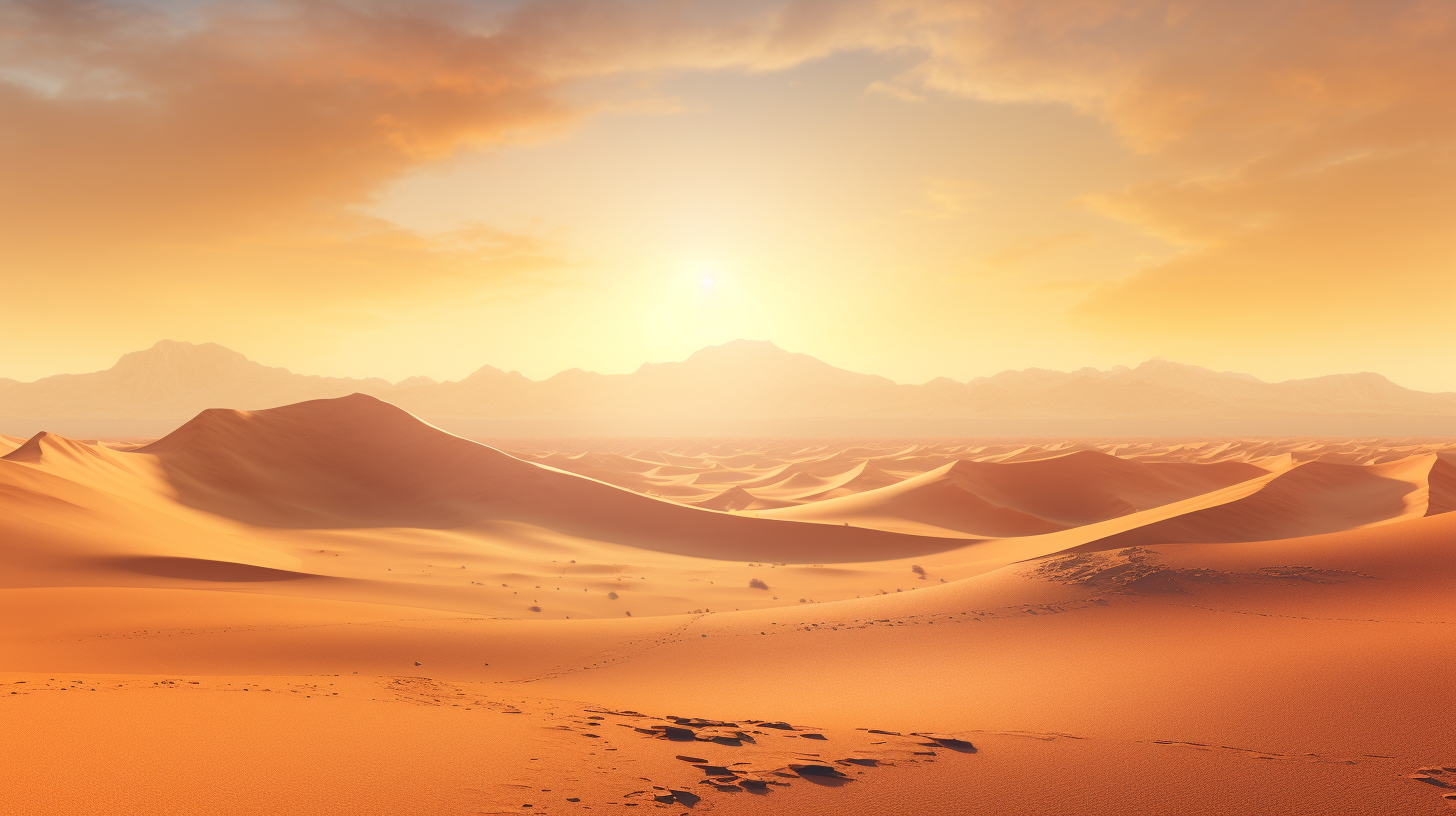 Sunrise over vast desert dunes