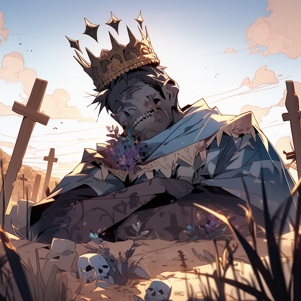 Illustrated zombie king rising from the desert grave