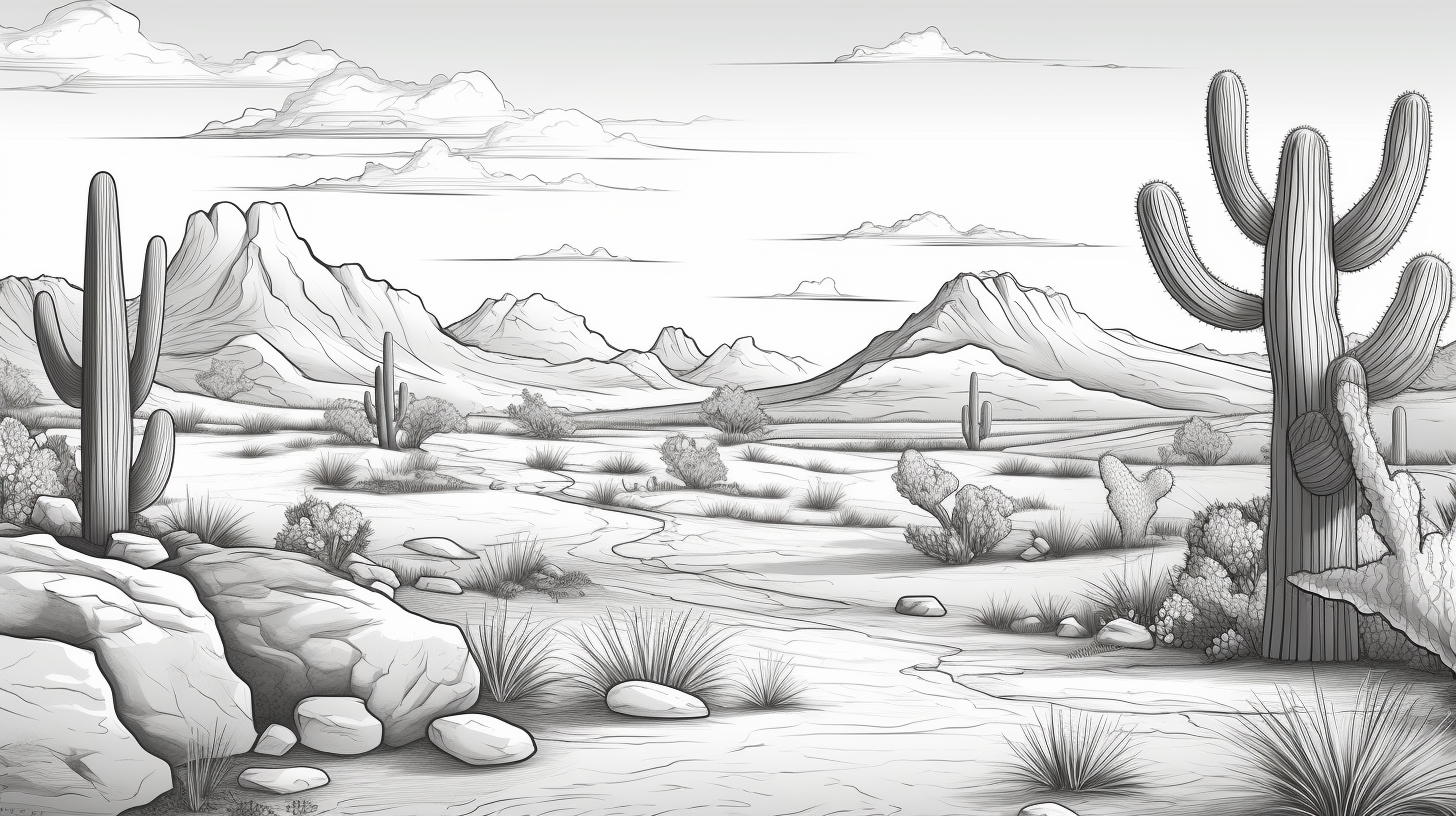 Black and White Outline of Desert Cacti