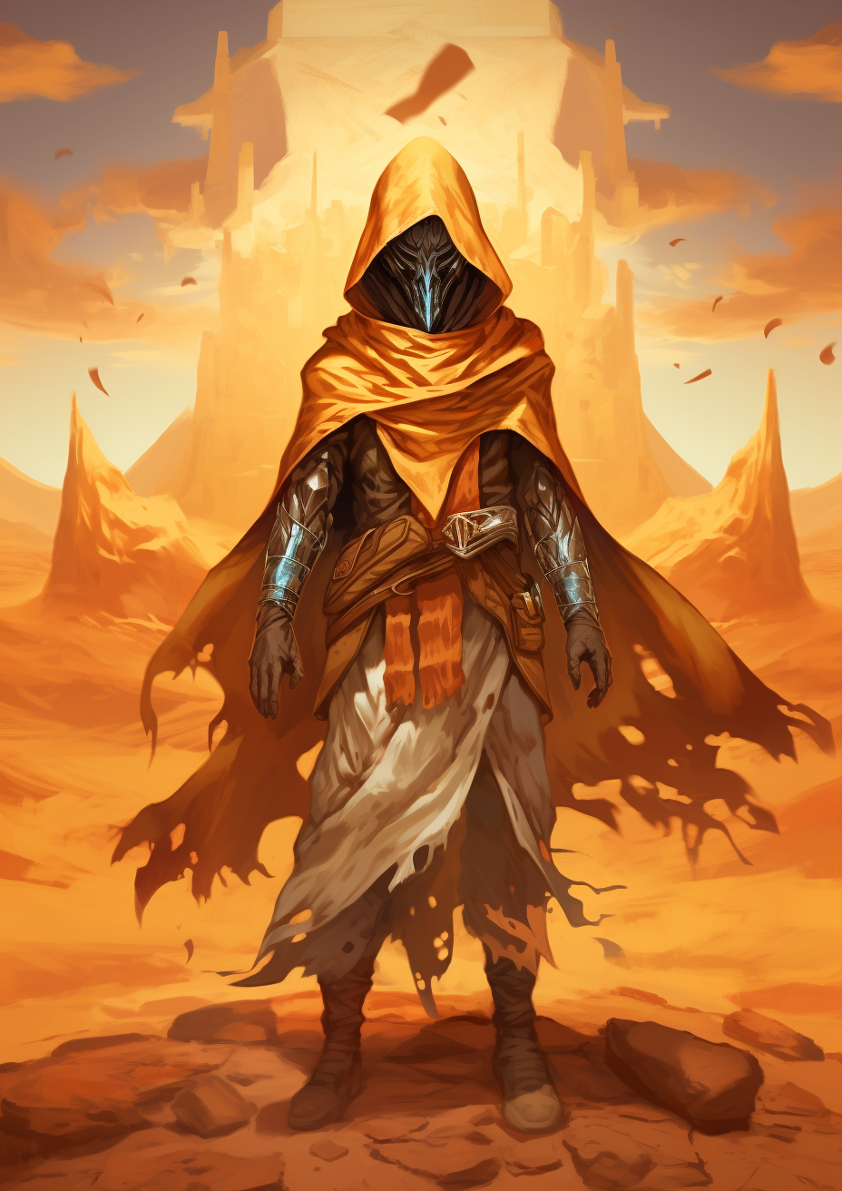 Man in Desert Cape Emerging from Ground