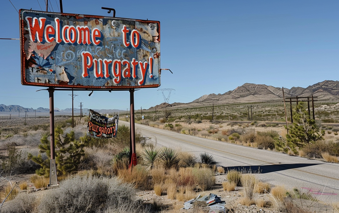 Scary small city billboard purgatory